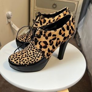 Falchi calf hair & leather Oxford platform heels